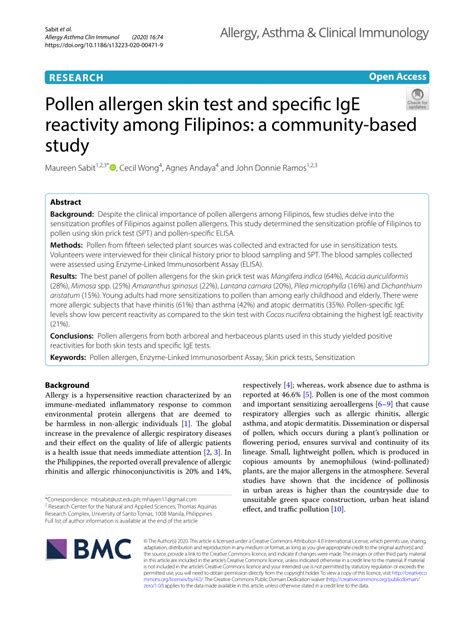 Pollen allergen skin test and specific IgE reactivity among .